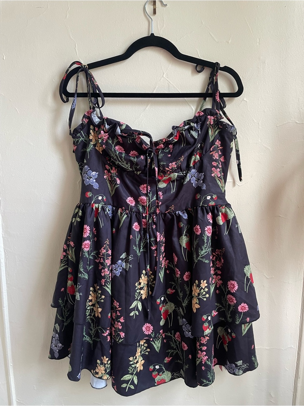 Cider Black Floral Tie-Shoulder Mini Dress